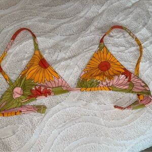 Aerie Pink and Green Floral Triangle Bikini Top